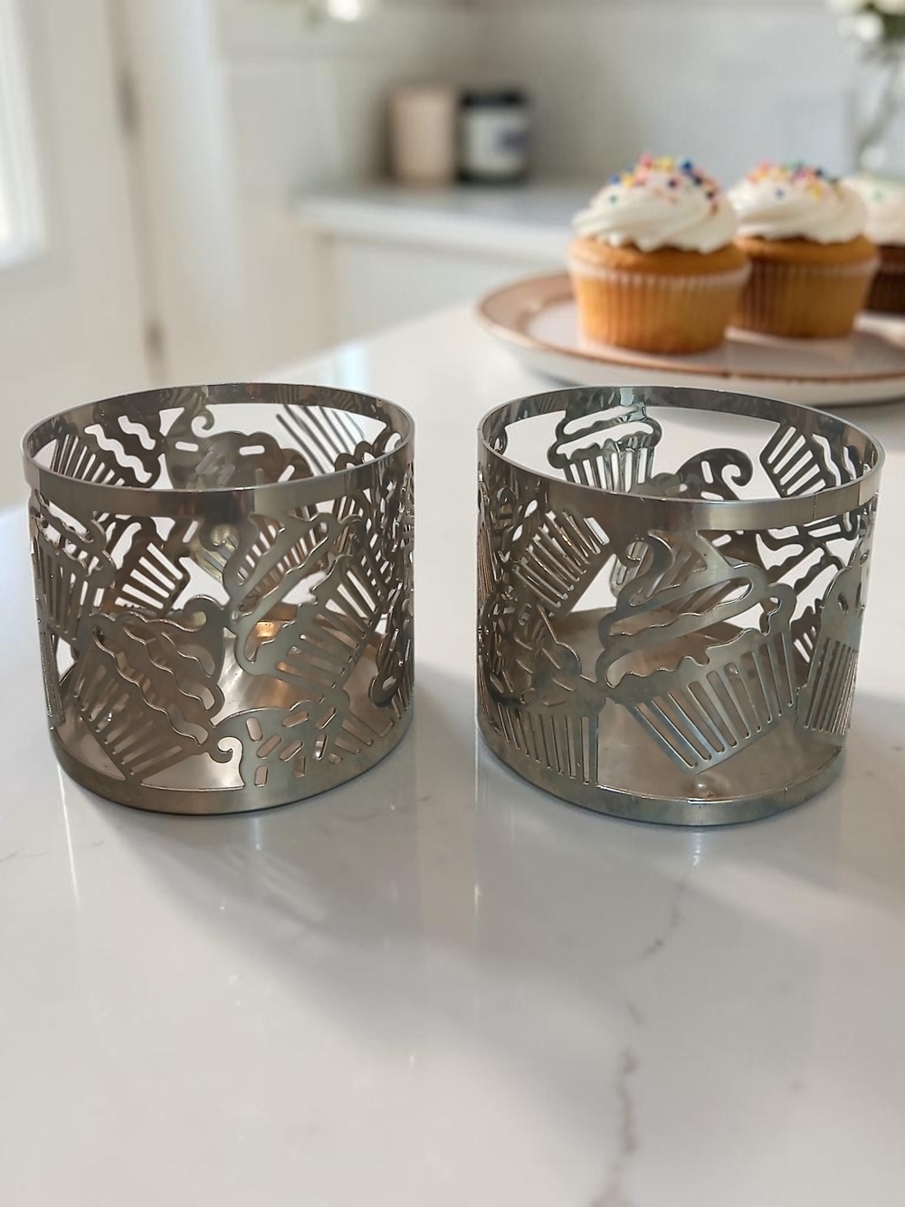 Bath & Body Works Silver Cupcake Cutout Candle Holders (Set of 2)